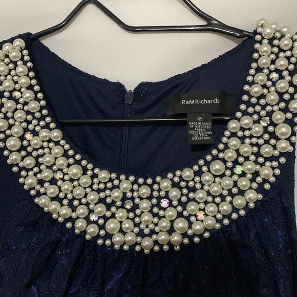 R & M Richard’s  Wo Size 12 FORMAL EVENING DRESS MOTHER OF BRIDE DRESS NAVY EUC - Picture 4 of 16